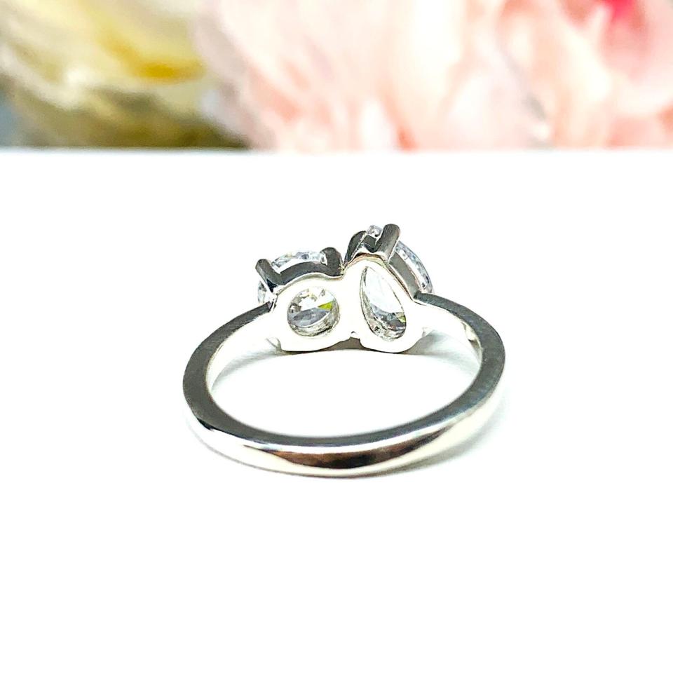 Pear-Cut & Round-Cut CZ Engagement Ring Size 6 – You and Me, Sterling Silver