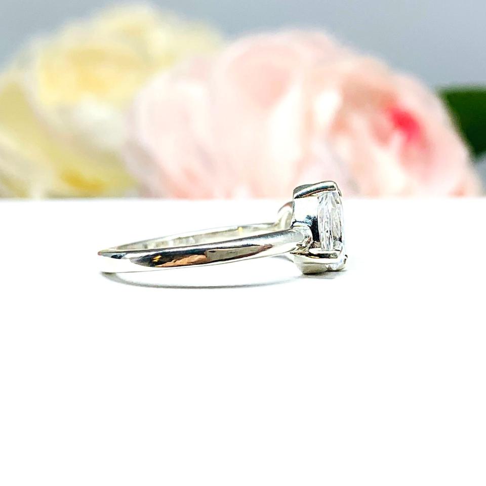 Pear-Cut & Round-Cut CZ Engagement Ring Size 6 – You and Me, Sterling Silver