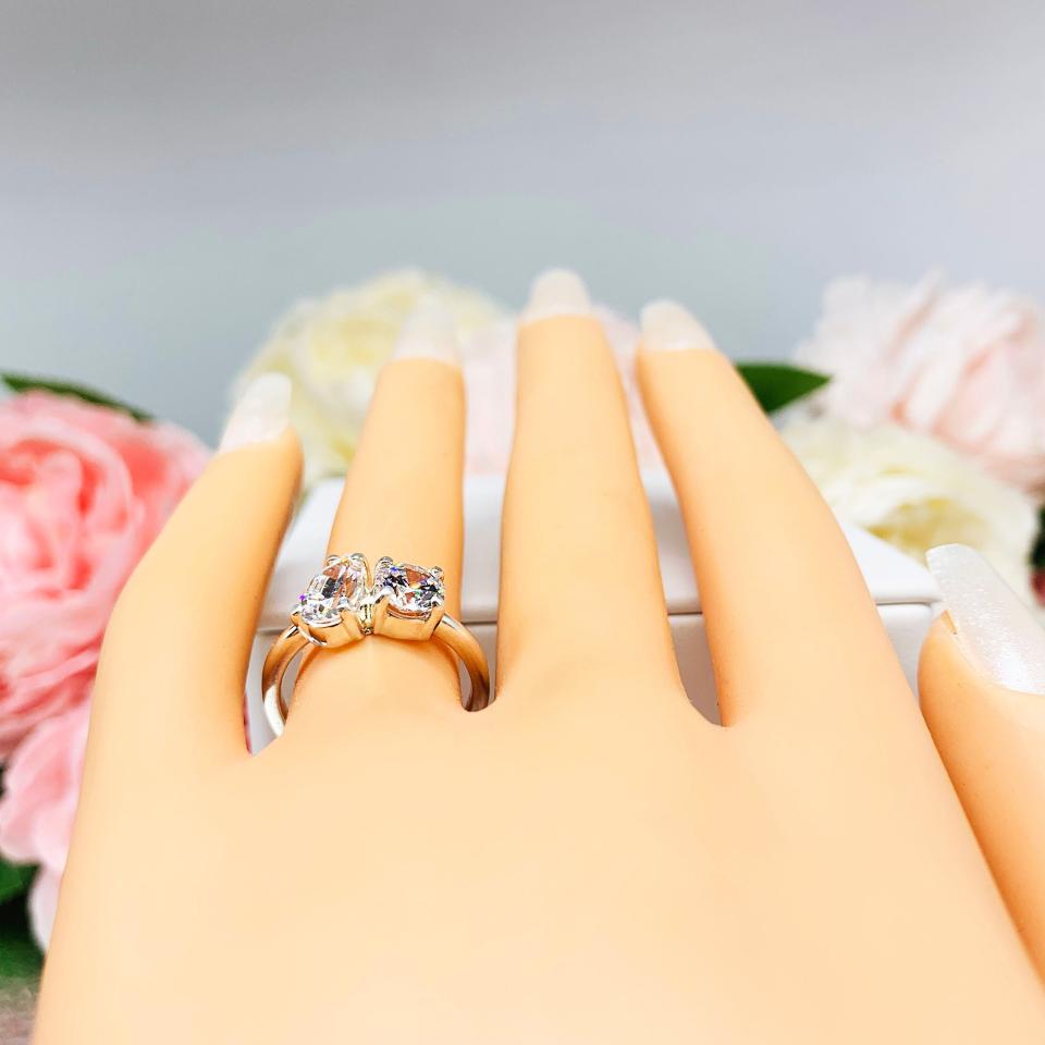 Pear-Cut & Round-Cut CZ Engagement Ring Size 6 – You and Me, Sterling Silver
