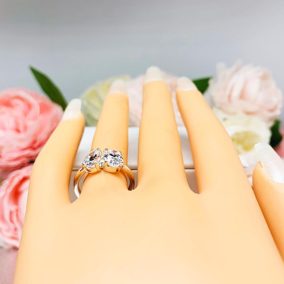 Pear-Cut & Oval-Cut CZ Engagement Ring Size 6 – You and Me, Sterling Silver