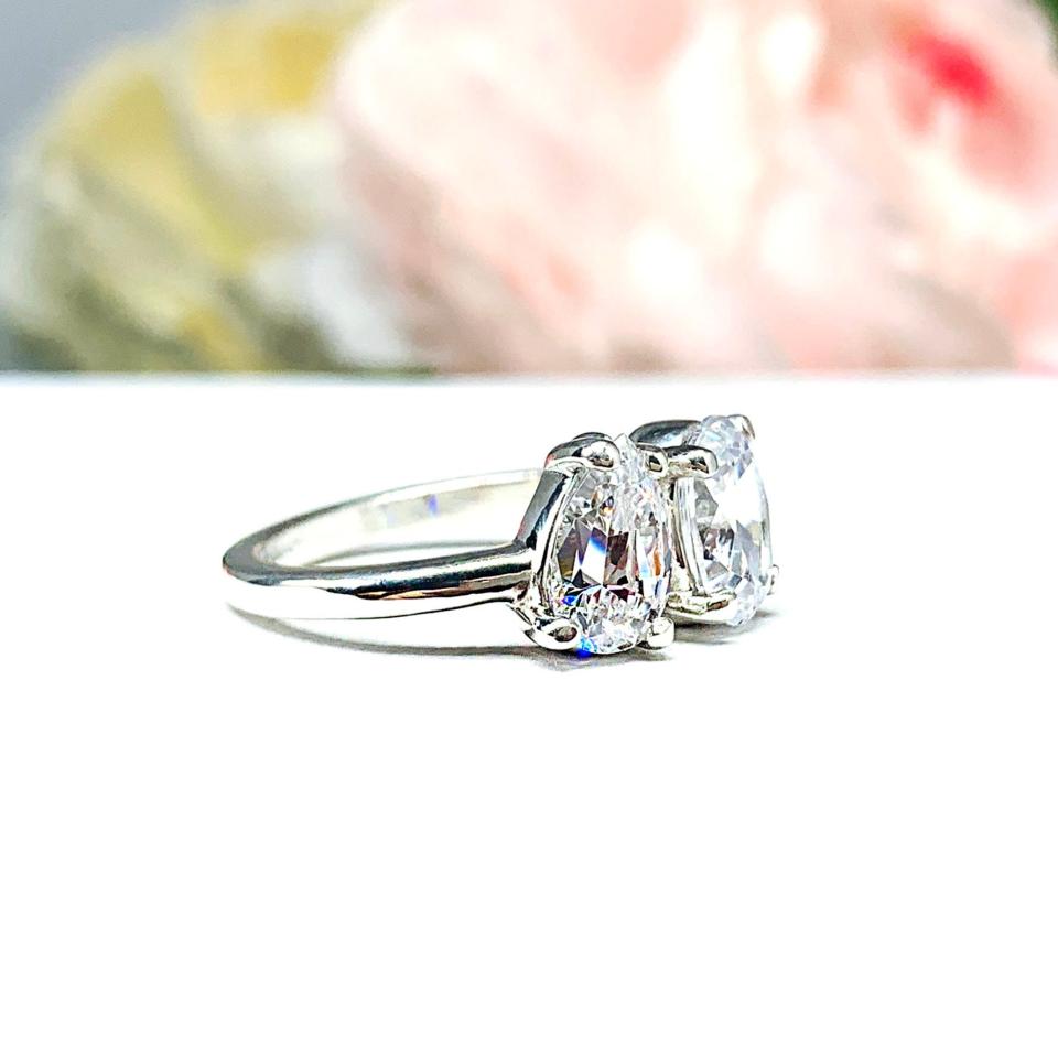 Pear-Cut & Oval-Cut CZ Engagement Ring Size 6 – You and Me, Sterling Silver