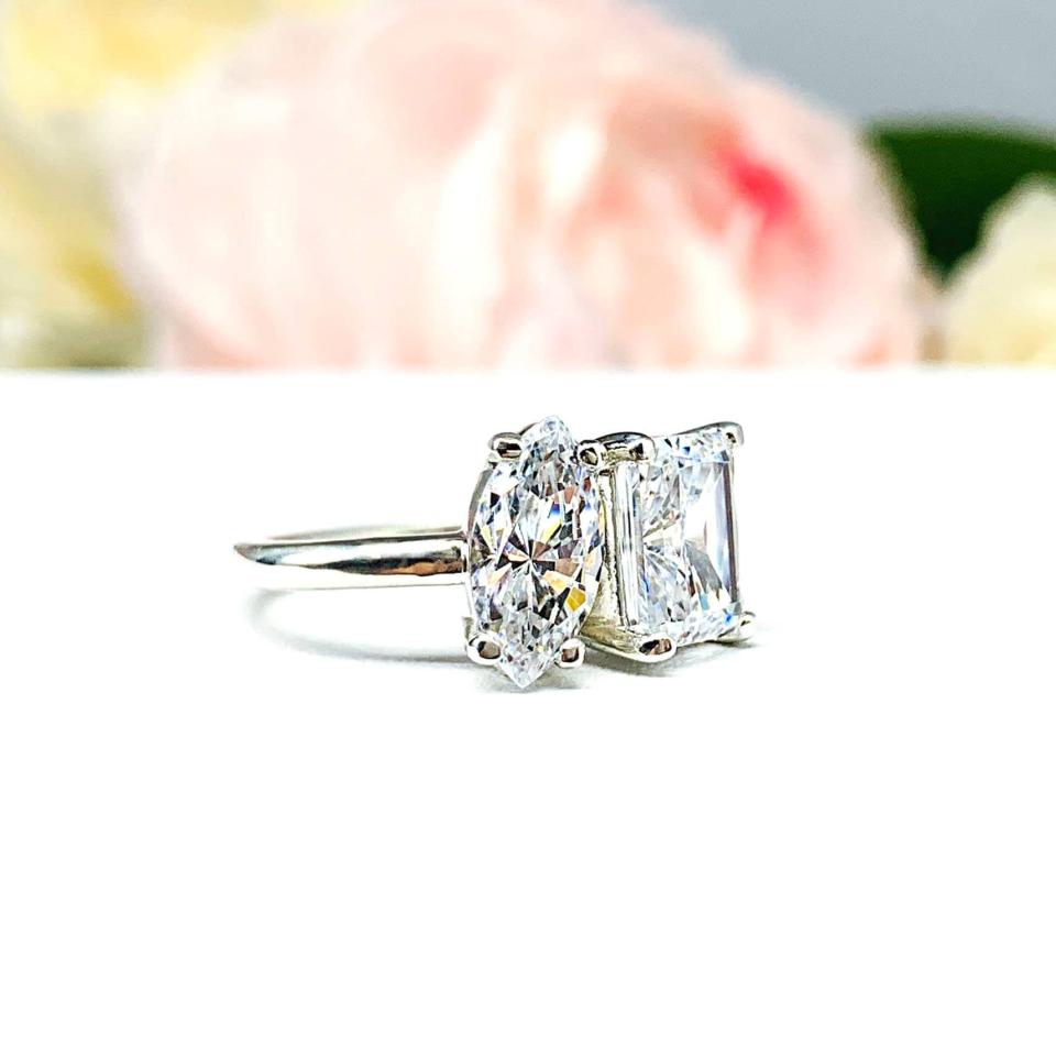 Marquise-Cut & Radiant-Cut CZ Engagement Ring Size 6 – You and Me, Sterling Silver