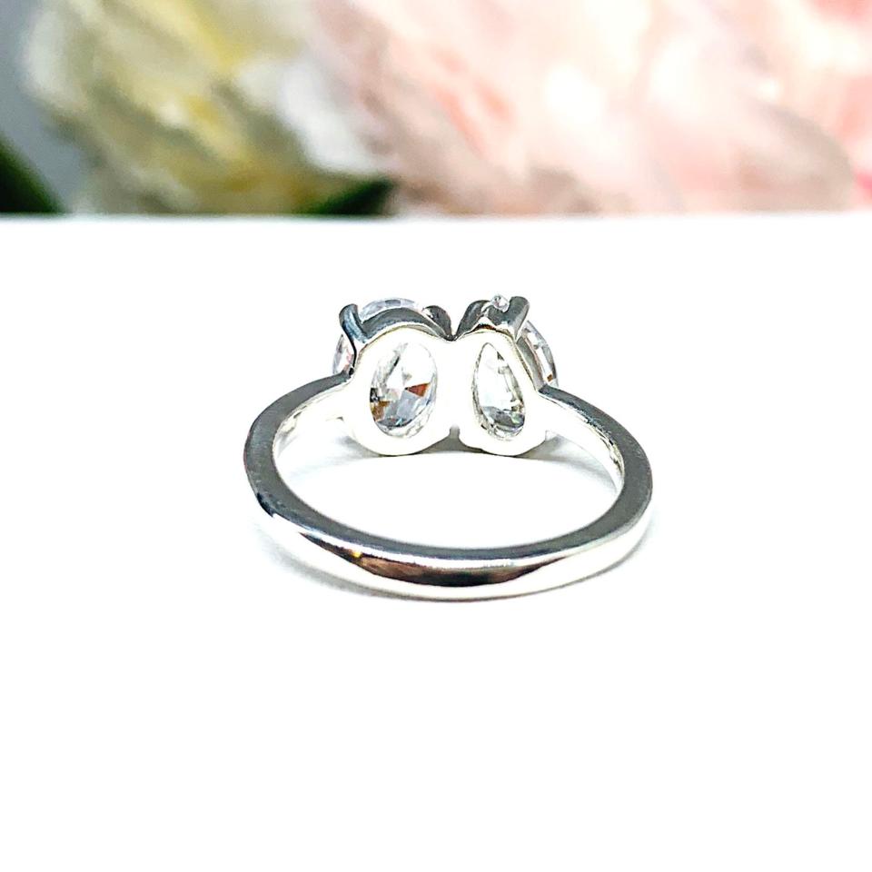 Pear-Cut & Oval-Cut CZ Engagement Ring Size 6 – You and Me, Sterling Silver