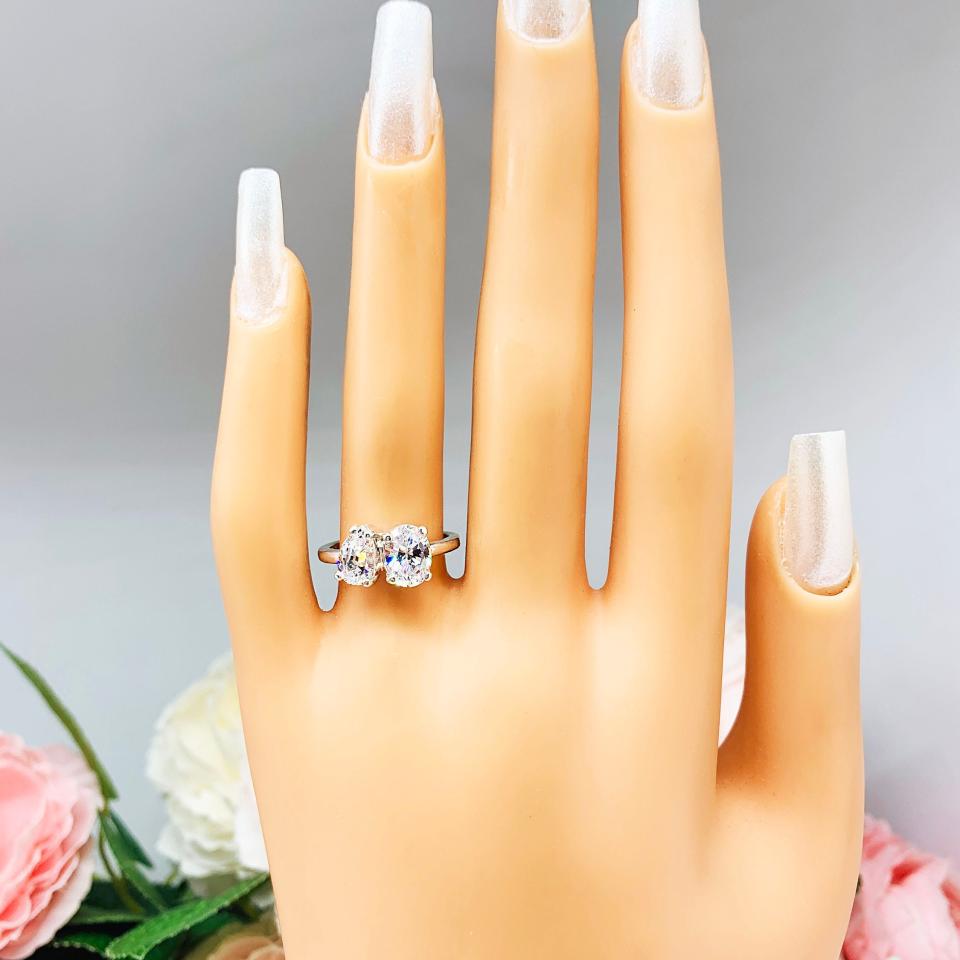 Pear-Cut & Oval-Cut CZ Engagement Ring Size 6 – You and Me, Sterling Silver