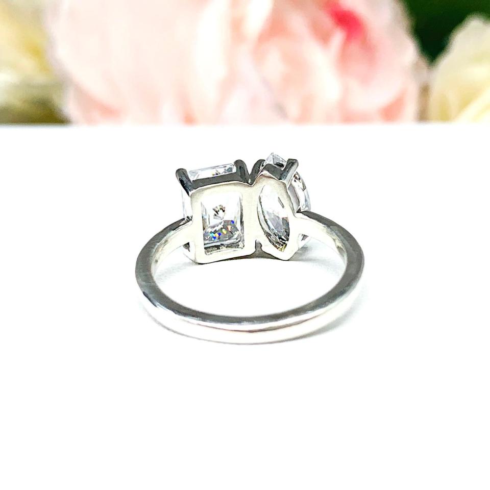 Marquise-Cut & Radiant-Cut CZ Engagement Ring Size 6 – You and Me, Sterling Silver