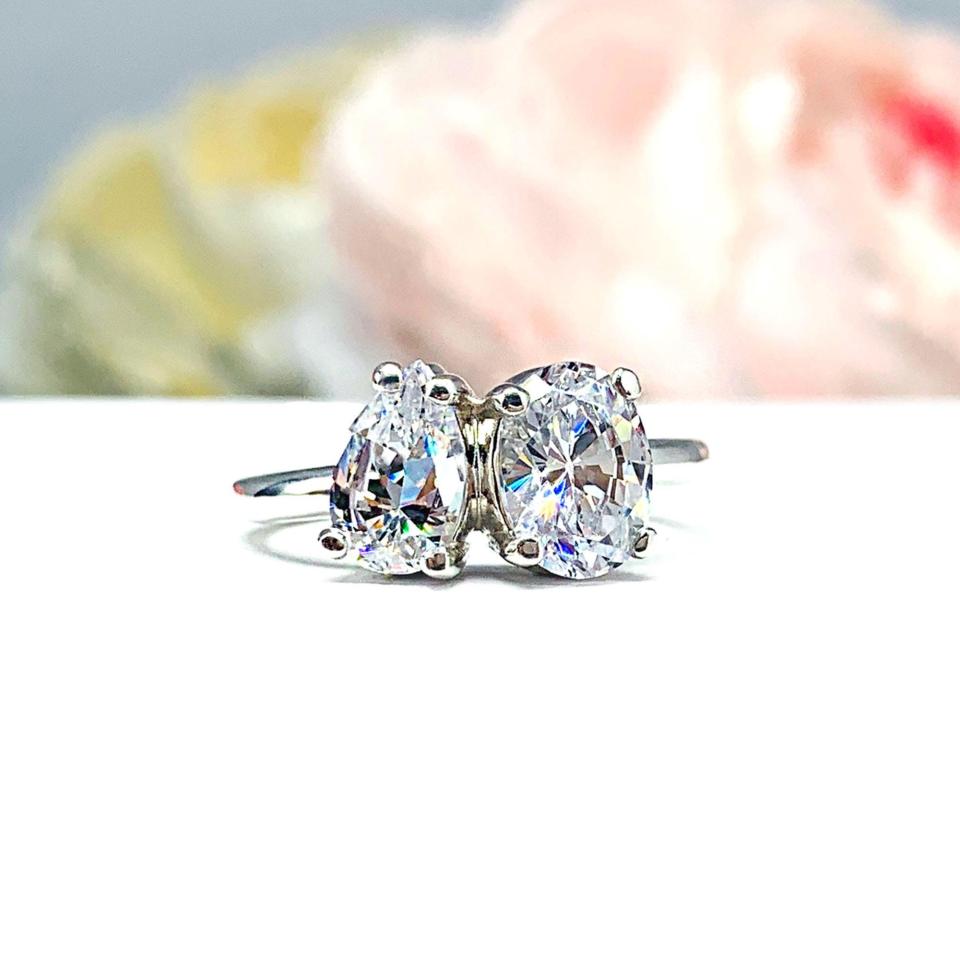 Pear-Cut & Oval-Cut CZ Engagement Ring Size 6 – You and Me, Sterling Silver