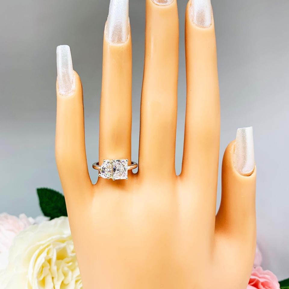 Pear-Cut & Radiant-Cut CZ Engagement Ring Size 6 – You and Me, Sterling Silver