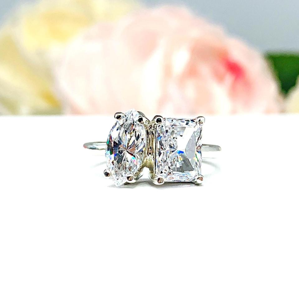 Marquise-Cut & Radiant-Cut CZ Engagement Ring Size 6 – You and Me, Sterling Silver