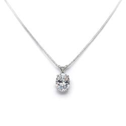 Faceted oval CZ pendant in sterling silver, suspended from a delicate chain, shown in one of six available sizes.