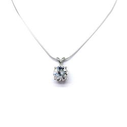 Sterling silver necklace featuring a round lab-created white sapphire pendant in a 4-prong setting, available in five sizes.