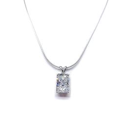 Faceted radiant CZ pendant in sterling silver setting, suspended from a smooth silver chain, displayed against a white background, available in eight size options, shown in 14x10mm size.