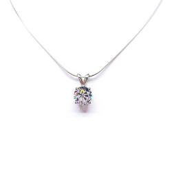 Sterling silver necklace with round-cut colorless cubic zirconia pendant in a 4-prong basket setting, available in seven sizes.