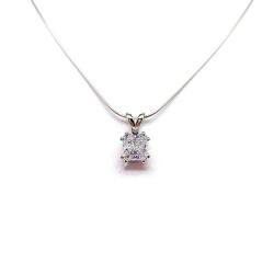 A sparkling princess cut cz in a double prong sterling silver setting, suspended from a delicate chain. The necklace is set against a white background.