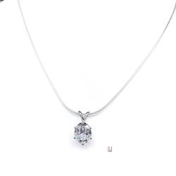Sterling silver necklace featuring an oval-cut cubic zirconia pendant in a 6-prong setting, available in three sizes and shown on a sterling silver chain.