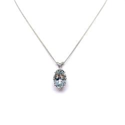 Sterling silver pendant featuring a 14×10 mm genuine aquamarine in an eight‑prong setting on a box chain.