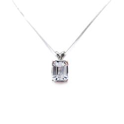Sterling silver necklace featuring a 12x10mm emerald-cut lab-created white sapphire pendant in a 4-prong setting.